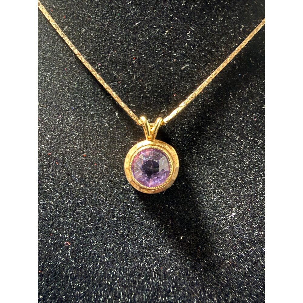 Vintage 14K Gold & Amethyst Pendant Necklace 15" 10K Gold Chain Italy